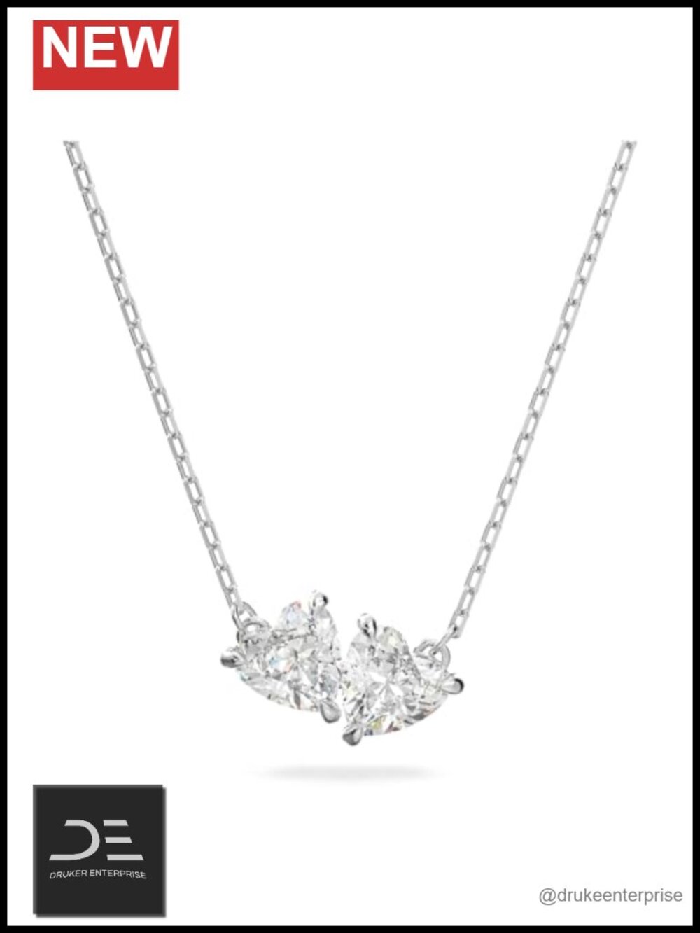 Swarovski Crystal Twin Heart Pendant Necklace Rhodium Plated